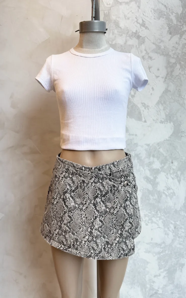 Skort Animal Print Tiro Alto 0339 Gris