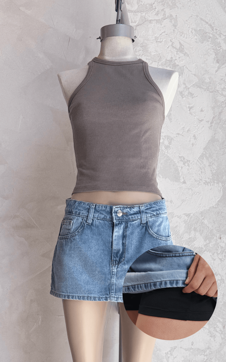 Skort Tiro Bajo 0409 Celeste Con Calza